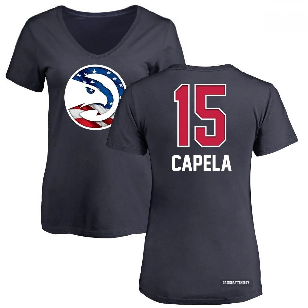 Women's Clint Capela Atlanta Hawks ＃15 Navy Name and Number Banner Wave V-Neck T-Shirt
