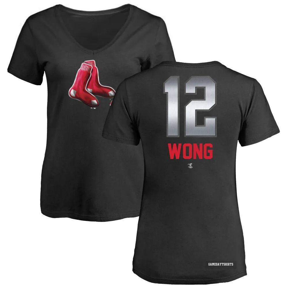 Women's Connor Wong Boston Red Sox ＃12 Black Midnight Mascot V-Neck T-Shirt