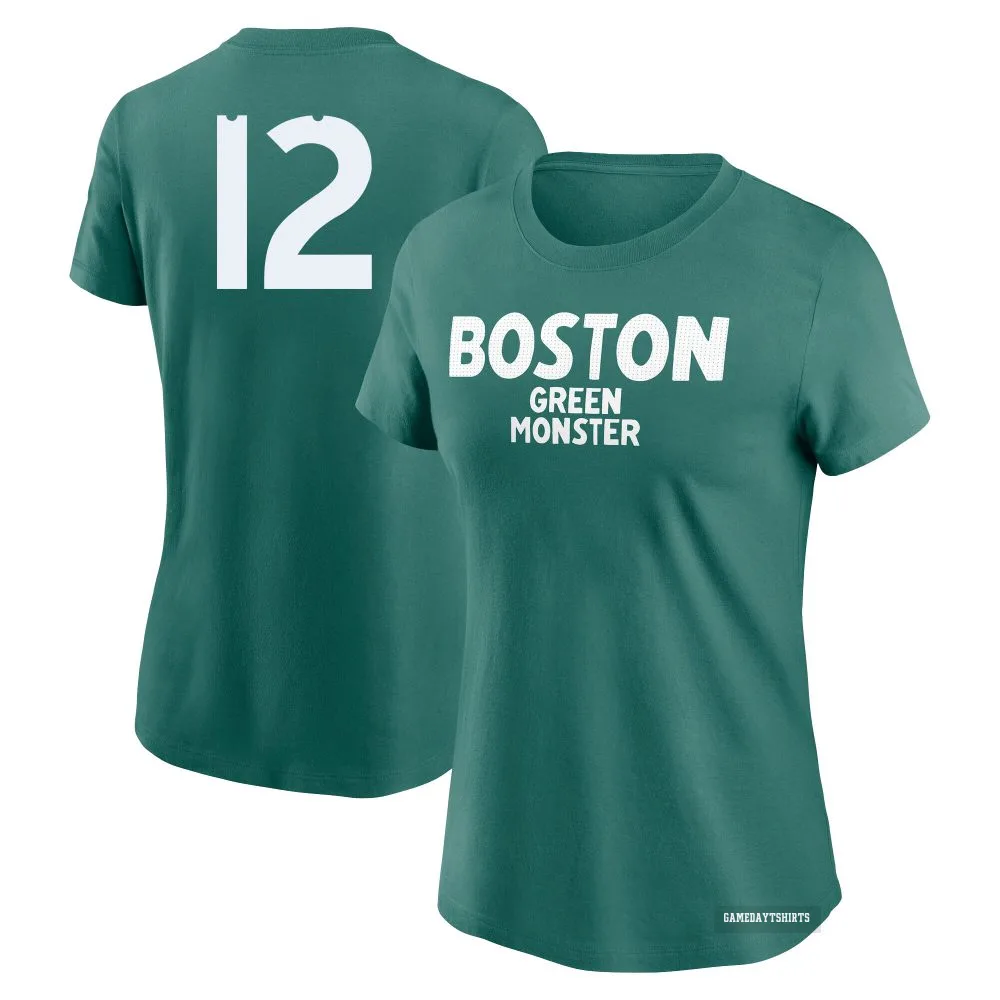 Women's Connor Wong Boston Red Sox ＃12 Green 2025 City Connect Wordmark T-Shirt