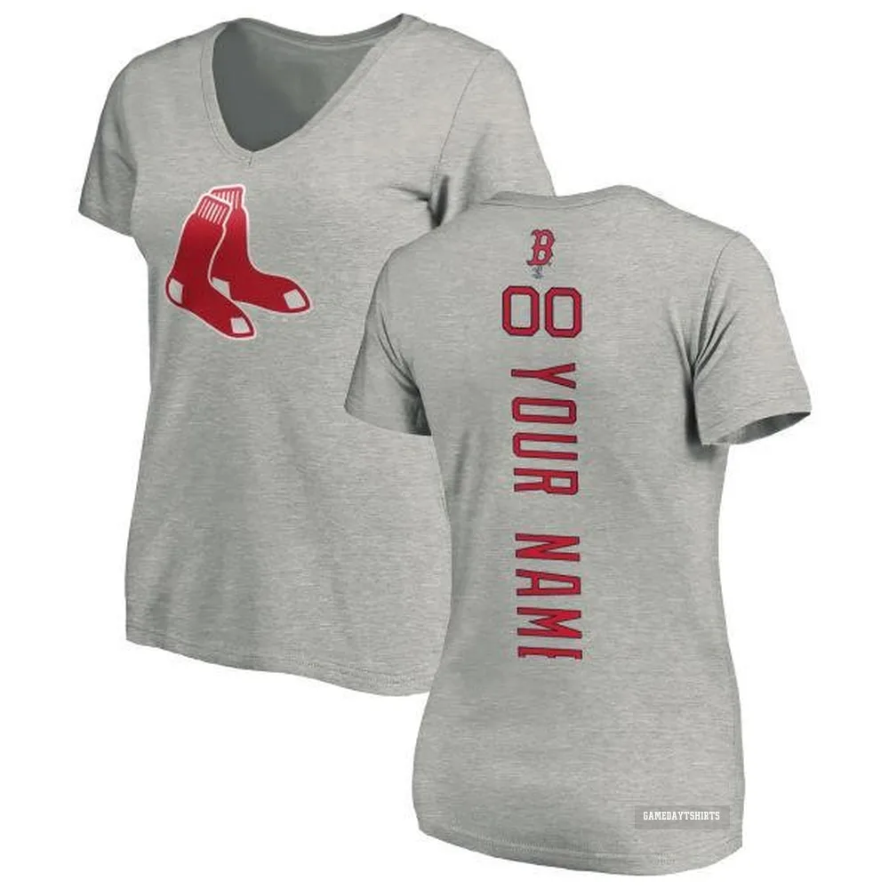 Women's Custom Boston Red Sox ＃00 Backer Slim Fit T-Shirt Ash