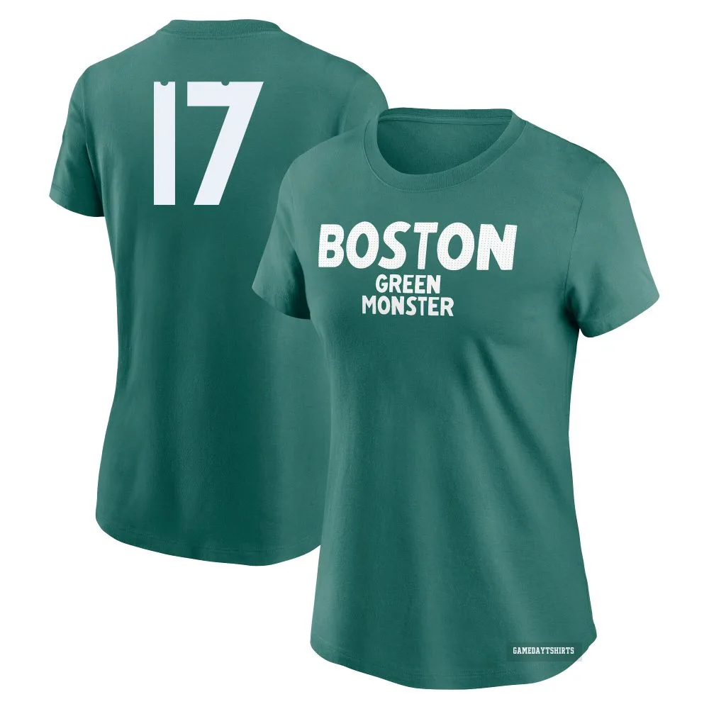 Women's David Hamilton Boston Red Sox ＃17 Green 2025 City Connect Wordmark T-Shirt