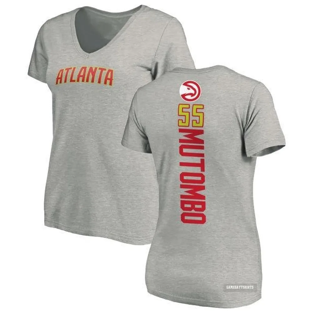 Women's Dikembe Mutombo Atlanta Hawks ＃55 Ash Backer T-Shirt