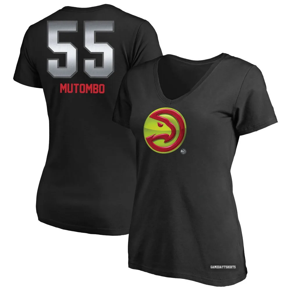 Women's Dikembe Mutombo Atlanta Hawks ＃55 Black Midnight Mascot T-Shirt