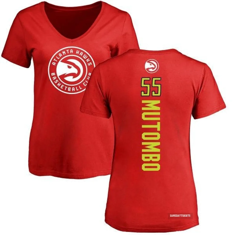 Women's Dikembe Mutombo Atlanta Hawks ＃55 Red Backer T-Shirt