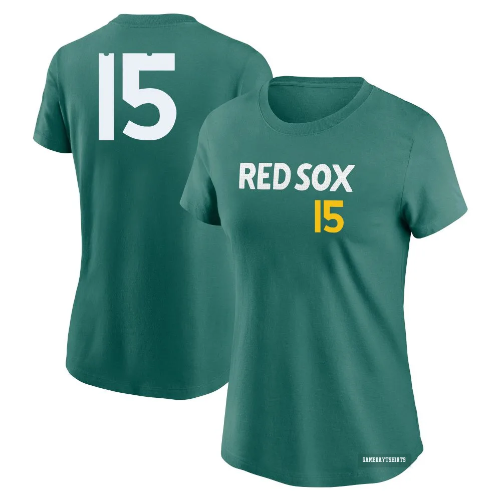 Women's Dustin Pedroia Boston Red Sox ＃15 Green 2025 City Connect Fuse T-Shirt