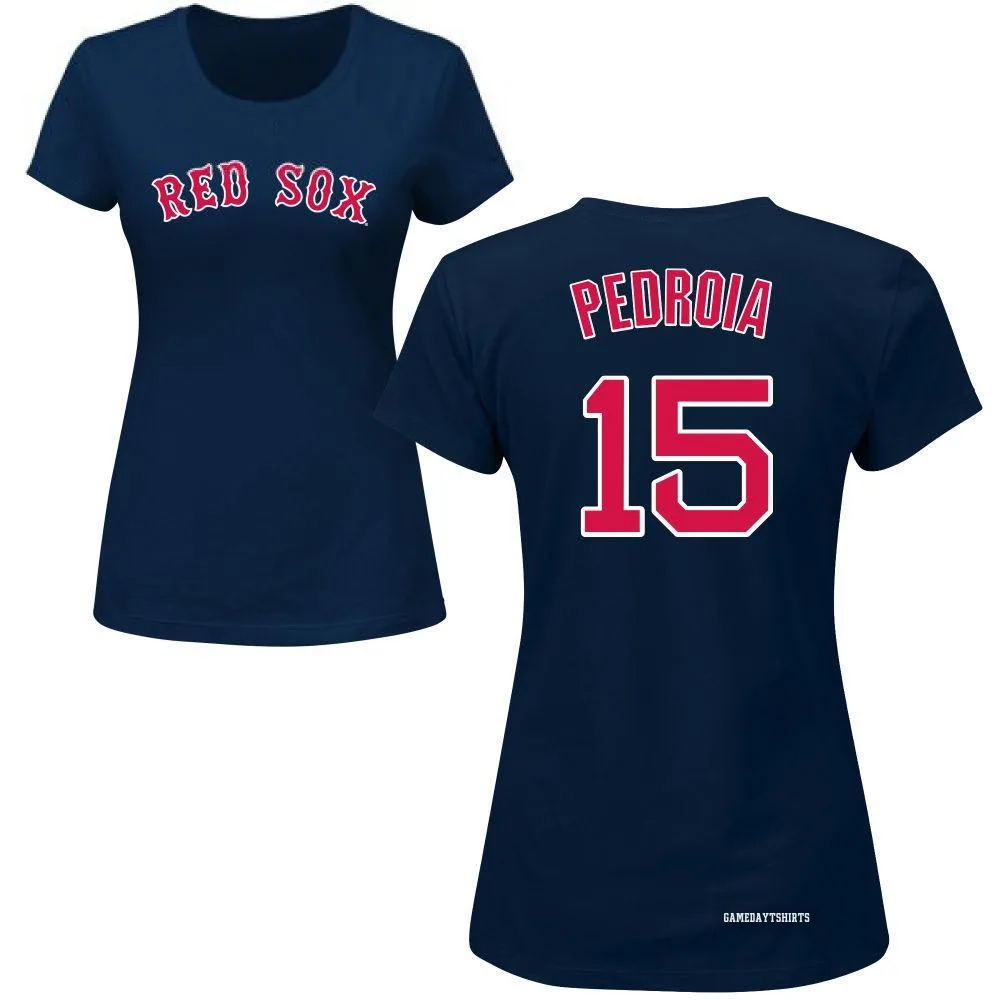 Women's Dustin Pedroia Boston Red Sox ＃15 Navy Roster T-Shirt