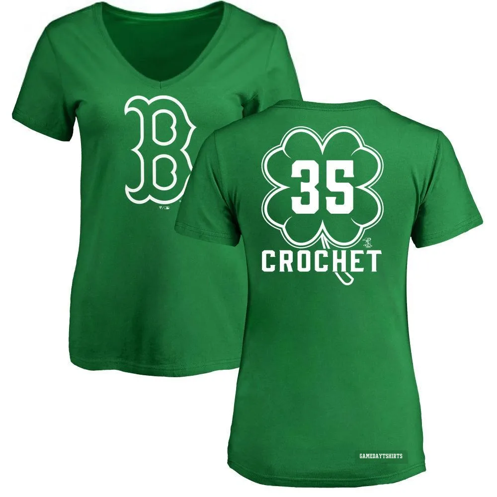 Women's Garrett Crochet Boston Red Sox ＃35 Green Dubliner V-Neck T-Shirt Kelly