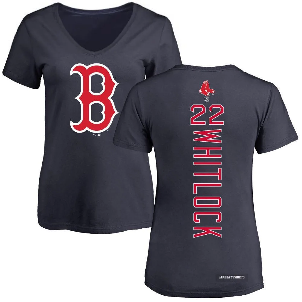 Women's Garrett Whitlock Boston Red Sox ＃22 Navy Backer Slim Fit T-Shirt