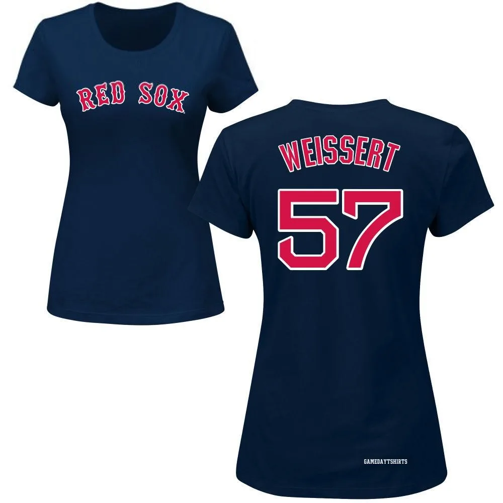 Women's Greg Weissert Boston Red Sox ＃57 Navy Roster T-Shirt