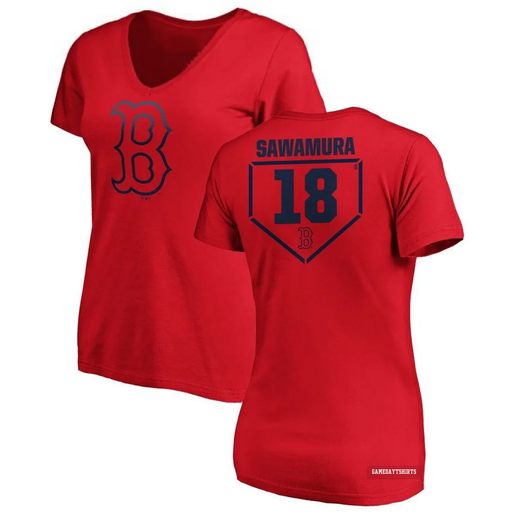 Women's Hirokazu Sawamura Boston Red Sox ＃18 Red RBI Slim Fit V-Neck T-Shirt