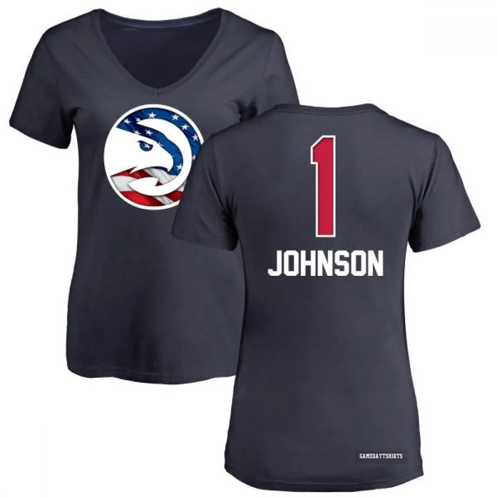 Women's Jalen Johnson Atlanta Hawks ＃1 Navy Name and Number Banner Wave V-Neck T-Shirt