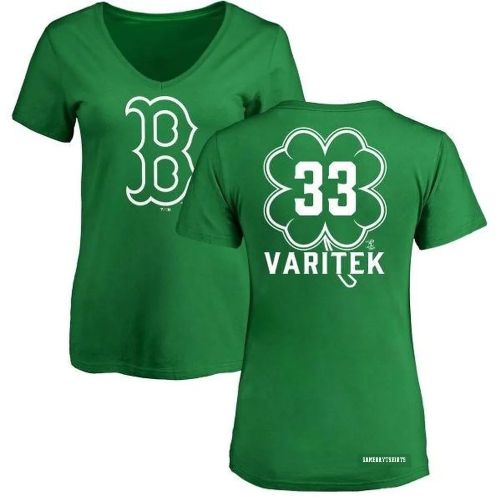 Women's Jason Varitek Boston Red Sox ＃33 Green Dubliner V-Neck T-Shirt Kelly