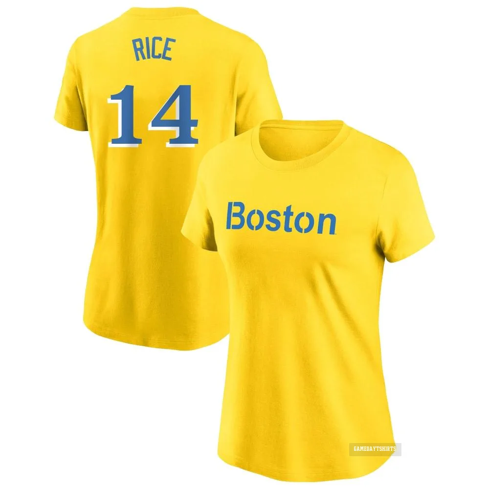 Women's Jim Rice Boston Red Sox ＃14 Gold City Connect T-Shirt