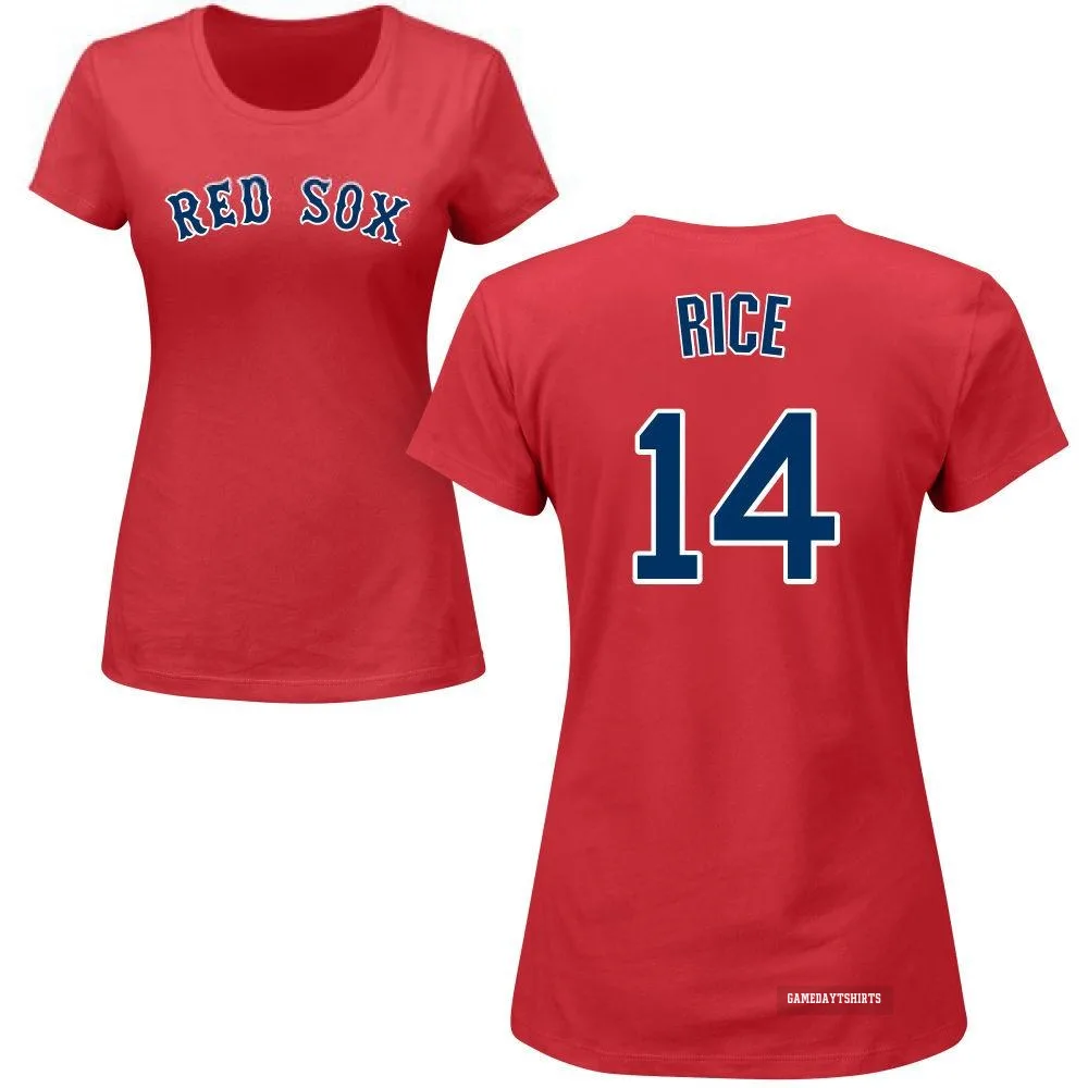 Women's Jim Rice Boston Red Sox ＃14 Red Roster T-Shirt