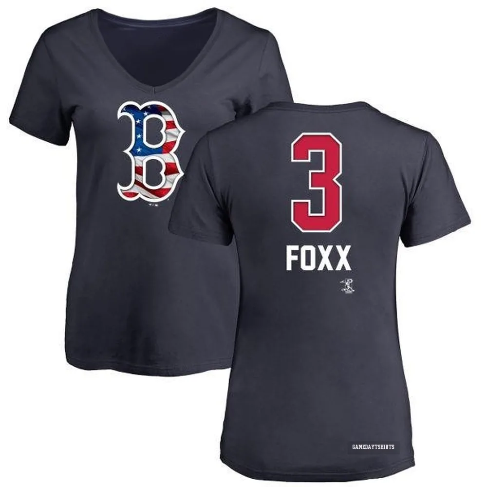 Women's Jimmie Foxx Boston Red Sox ＃3 Navy Name and Number Banner Wave V-Neck T-Shirt