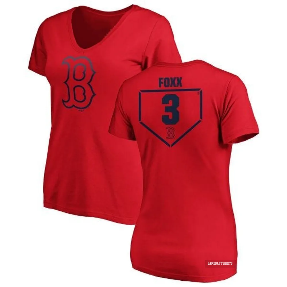 Women's Jimmie Foxx Boston Red Sox ＃3 Red RBI Slim Fit V-Neck T-Shirt