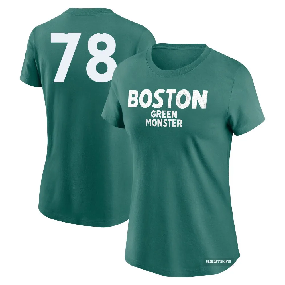 Women's Joe Jacques Boston Red Sox ＃78 Green 2025 City Connect Wordmark T-Shirt