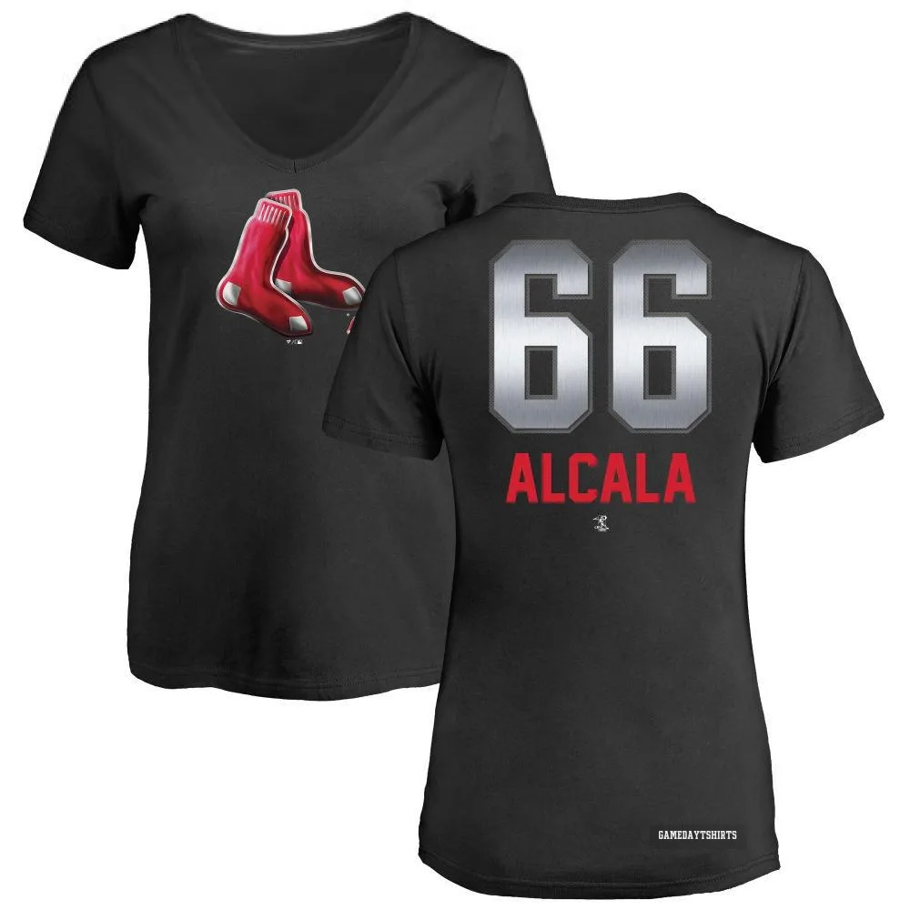 Women's Jorge Alcala Boston Red Sox ＃66 Black Midnight Mascot V-Neck T-Shirt