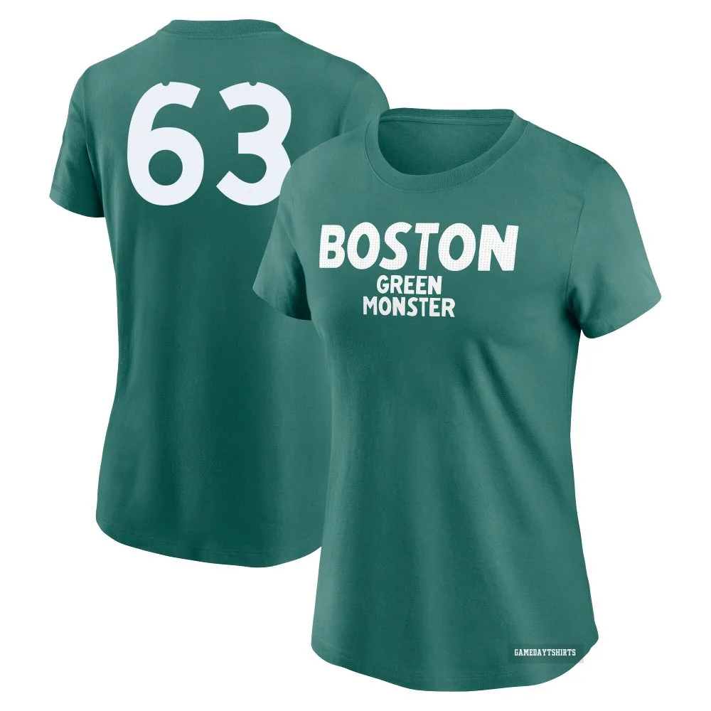 Women's Justin Slaten Boston Red Sox ＃63 Green 2025 City Connect Wordmark T-Shirt