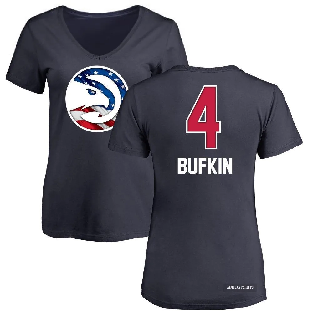 Women's Kobe Bufkin Atlanta Hawks ＃4 Navy Name and Number Banner Wave V-Neck T-Shirt