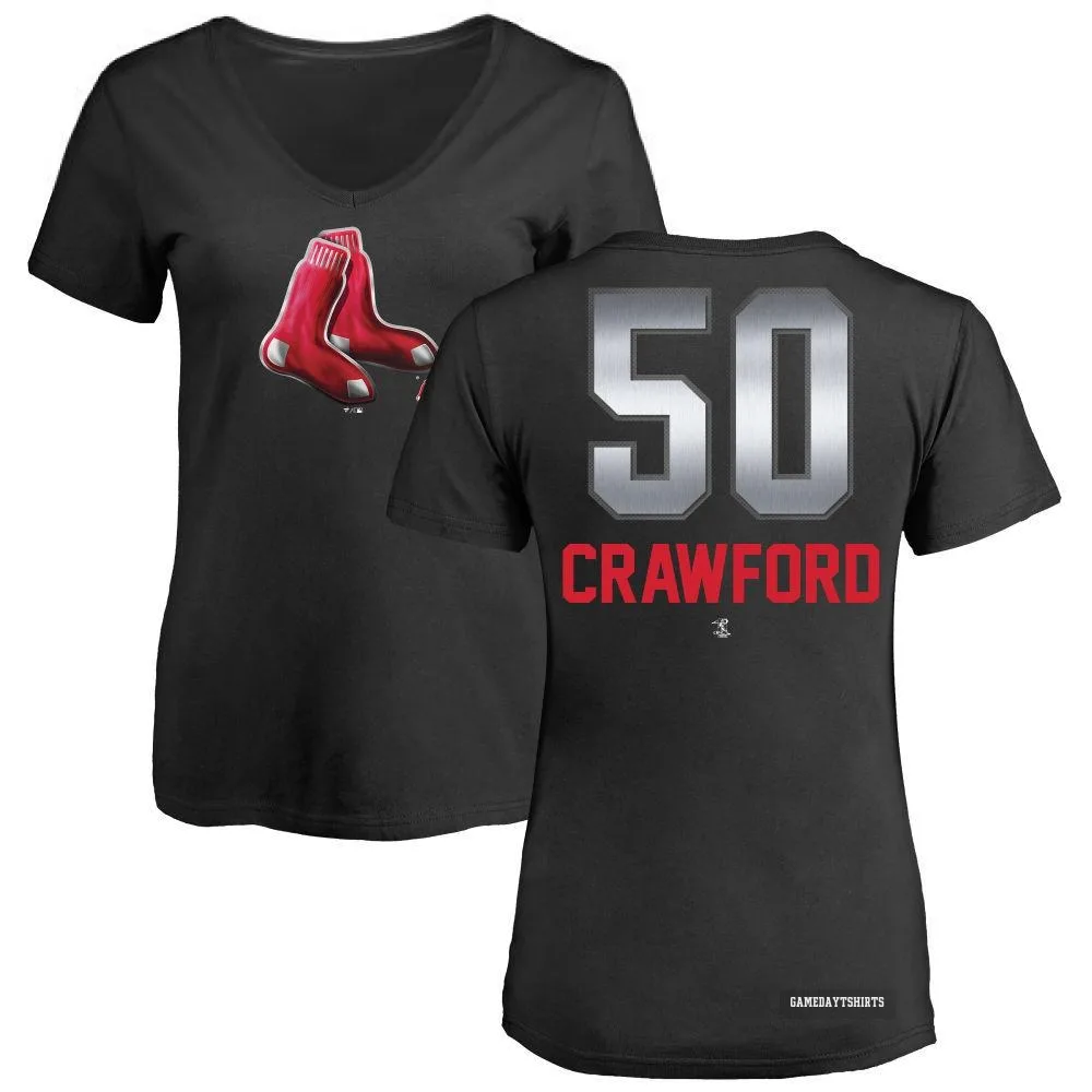 Women's Kutter Crawford Boston Red Sox ＃50 Black Midnight Mascot V-Neck T-Shirt