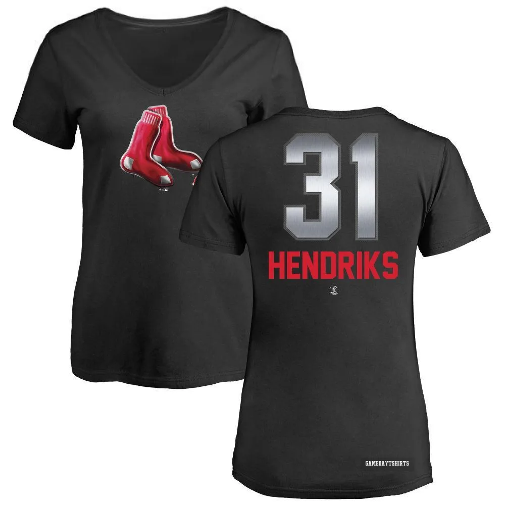 Women's Liam Hendriks Boston Red Sox ＃31 Black Midnight Mascot V-Neck T-Shirt