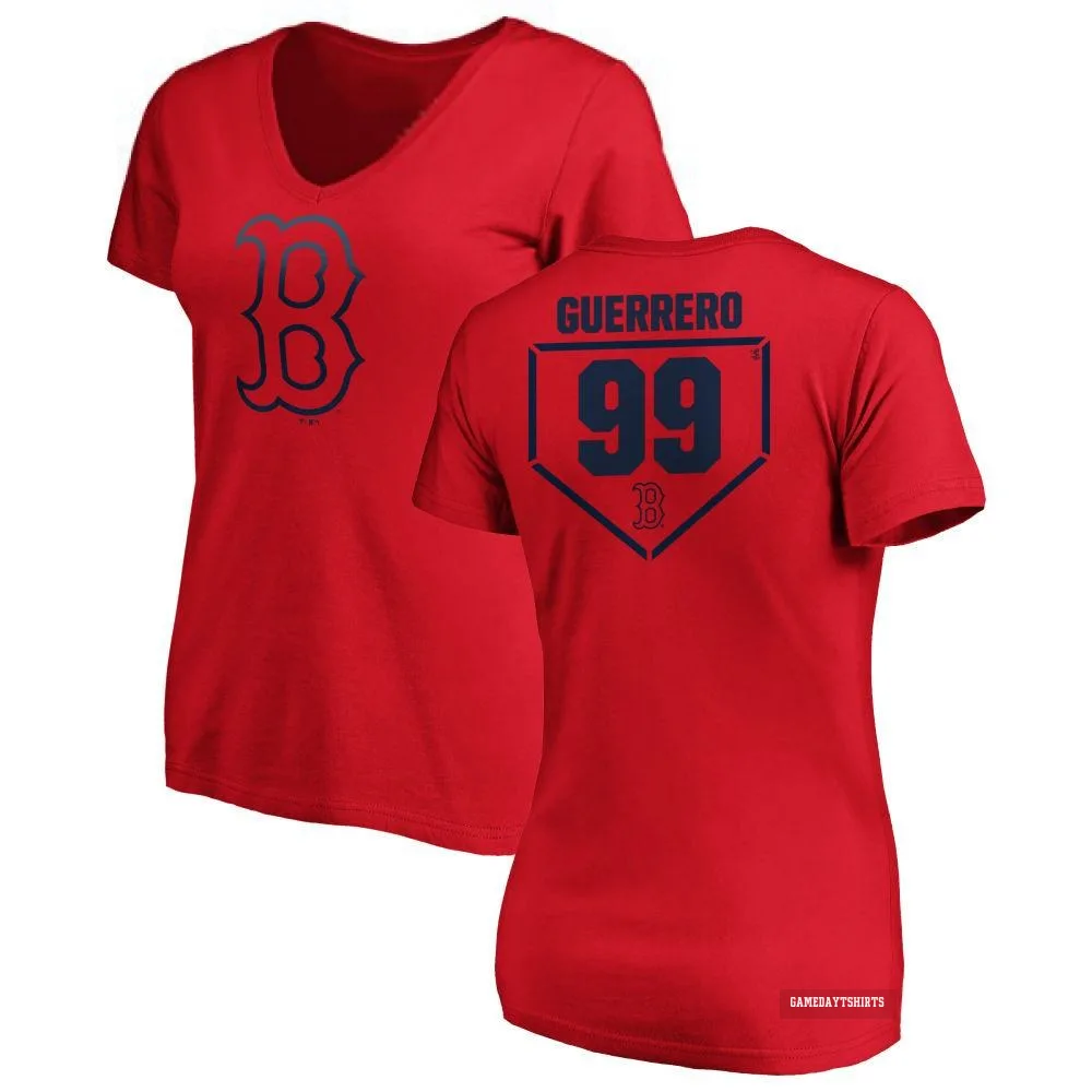 Women's Luis Guerrero Boston Red Sox ＃99 Red RBI Slim Fit V-Neck T-Shirt