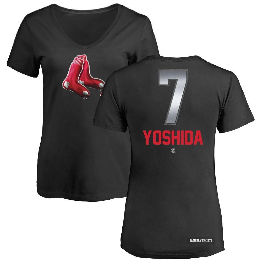 Women's Masataka Yoshida Boston Red Sox ＃7 Black Midnight Mascot V-Neck T-Shirt