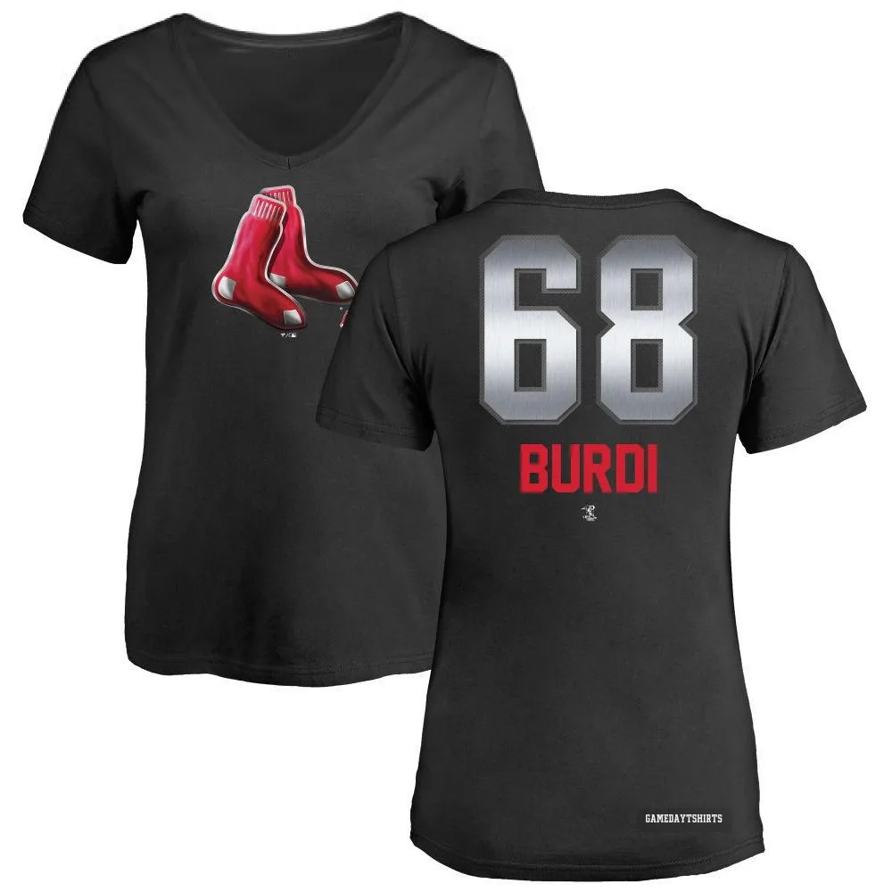 Women's Nick Burdi Boston Red Sox ＃68 Black Midnight Mascot V-Neck T-Shirt