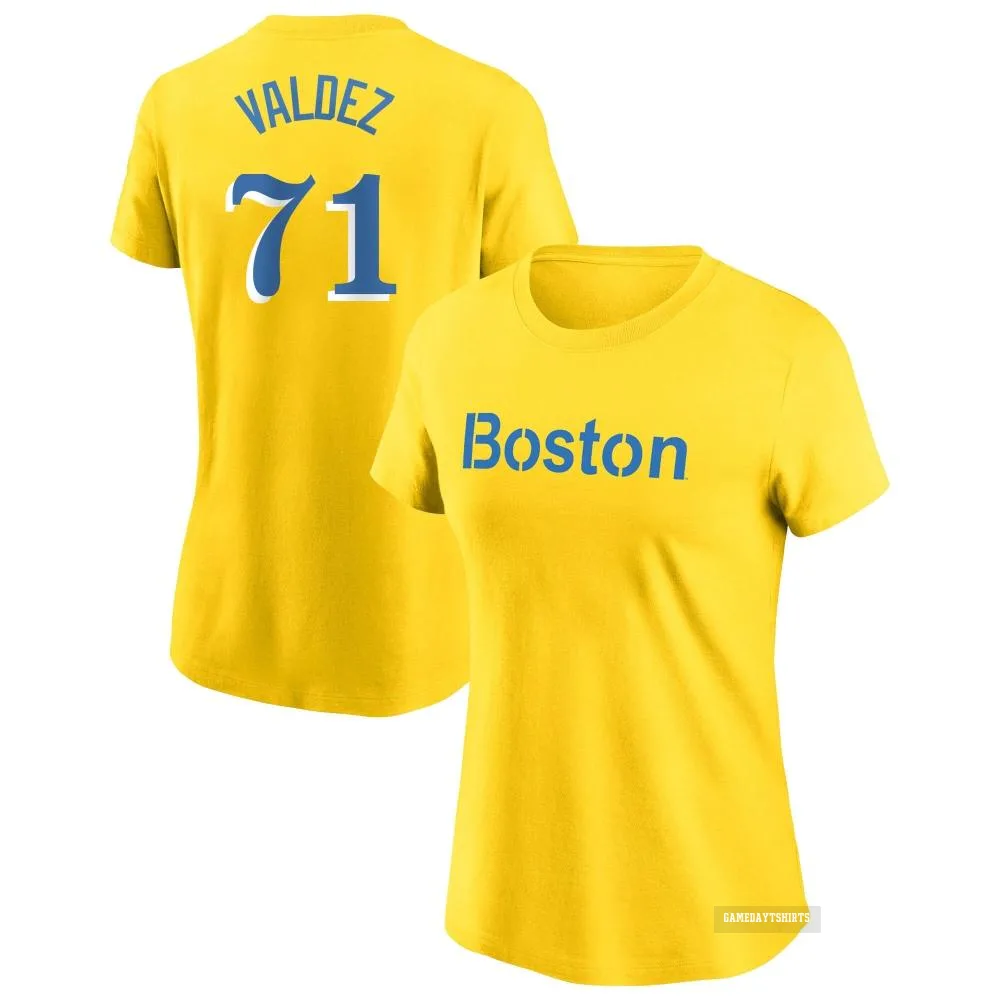 Women's Phillips Valdez Boston Red Sox ＃71 Gold City Connect T-Shirt