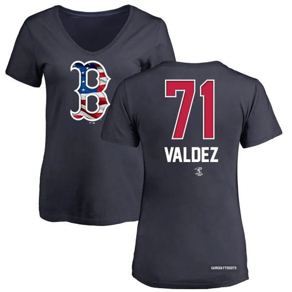 Women's Phillips Valdez Boston Red Sox ＃71 Navy Name and Number Banner Wave V-Neck T-Shirt