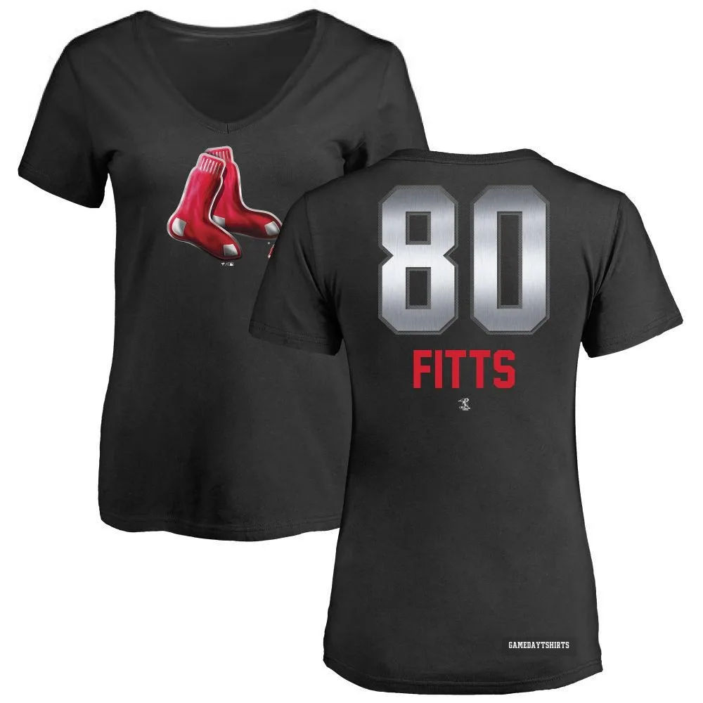 Women's Richard Fitts Boston Red Sox ＃80 Black Midnight Mascot V-Neck T-Shirt