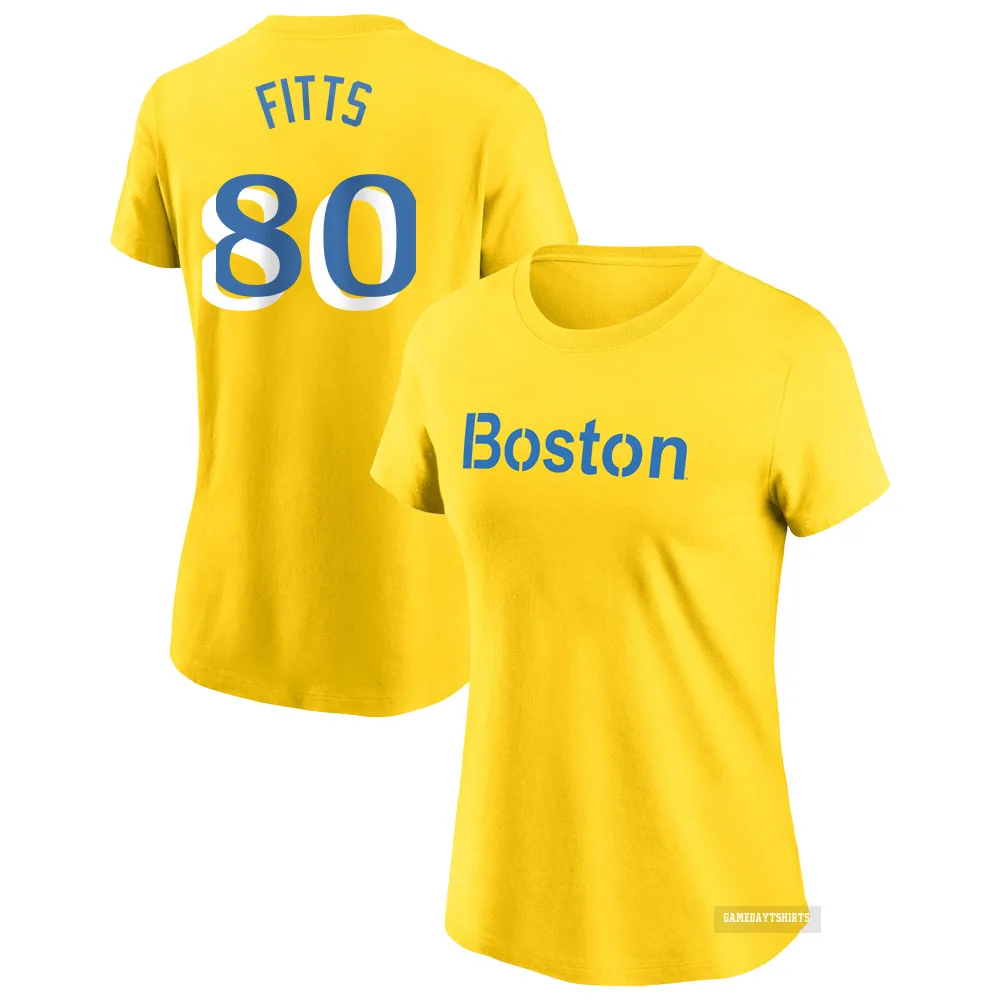 Women's Richard Fitts Boston Red Sox ＃80 Gold City Connect T-Shirt