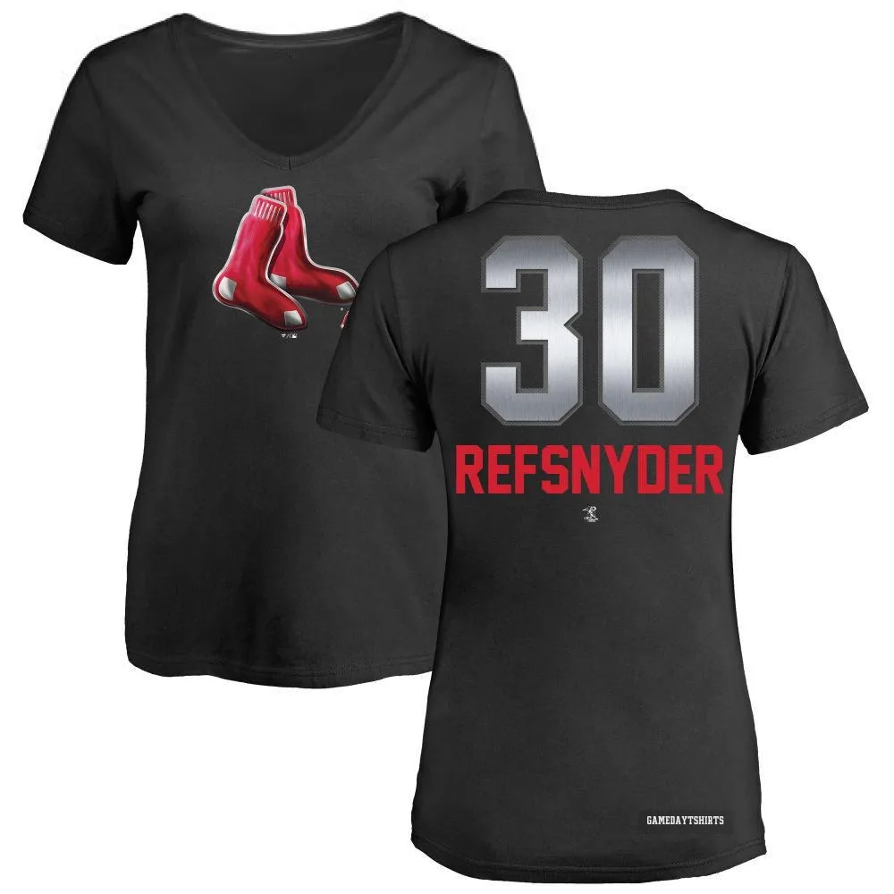 Women's Rob Refsnyder Boston Red Sox ＃30 Black Midnight Mascot V-Neck T-Shirt