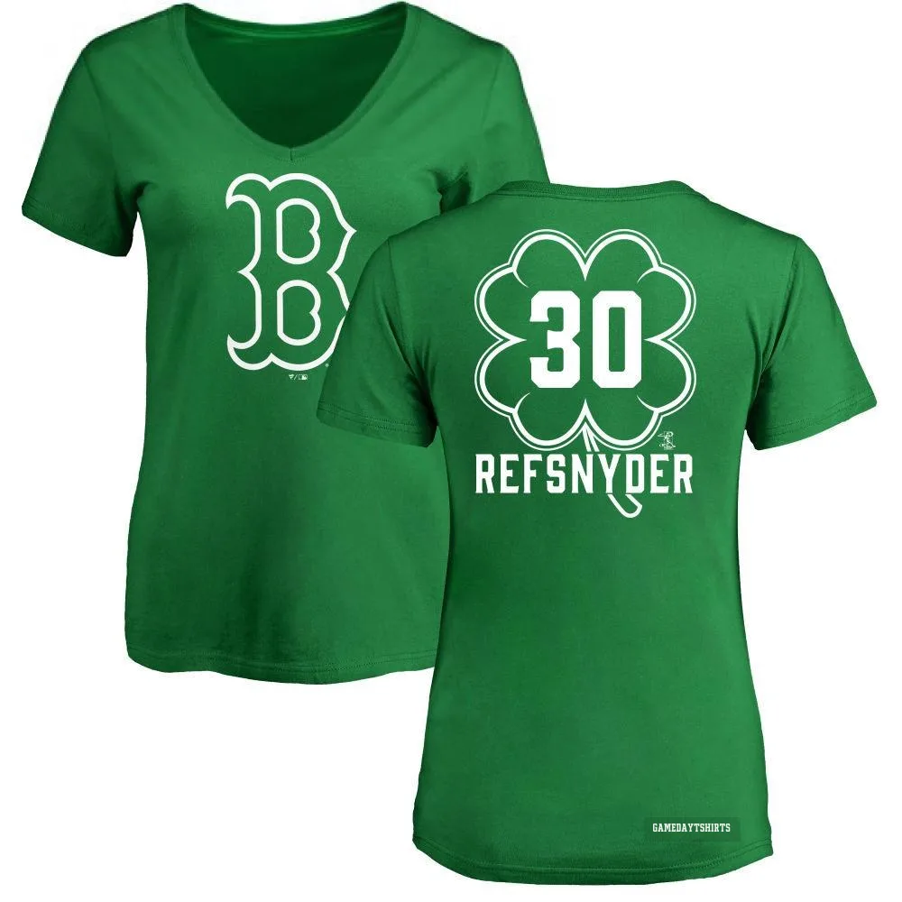Women's Rob Refsnyder Boston Red Sox ＃30 Green Dubliner V-Neck T-Shirt Kelly