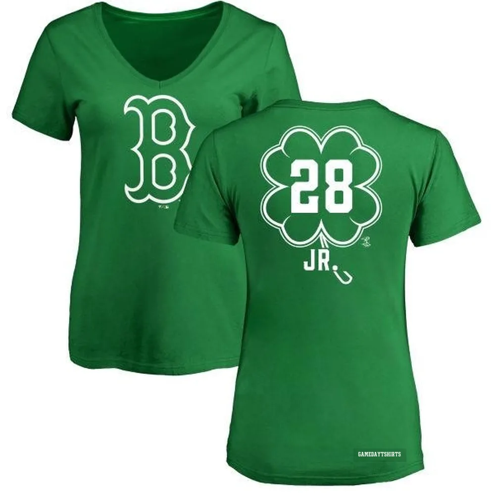 Women's Robbie Ross Jr. Boston Red Sox ＃28 Green Dubliner V-Neck T-Shirt Kelly