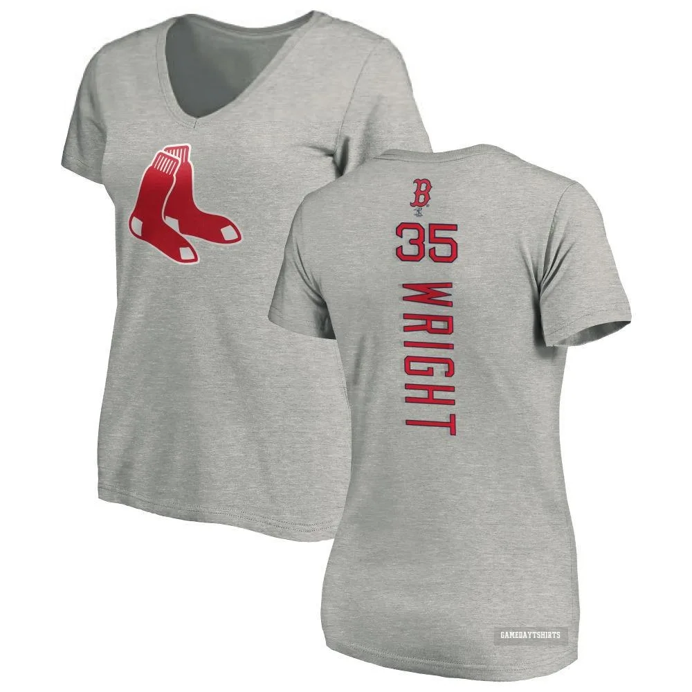 Women's Steven Wright Boston Red Sox ＃35 Backer Slim Fit T-Shirt Ash