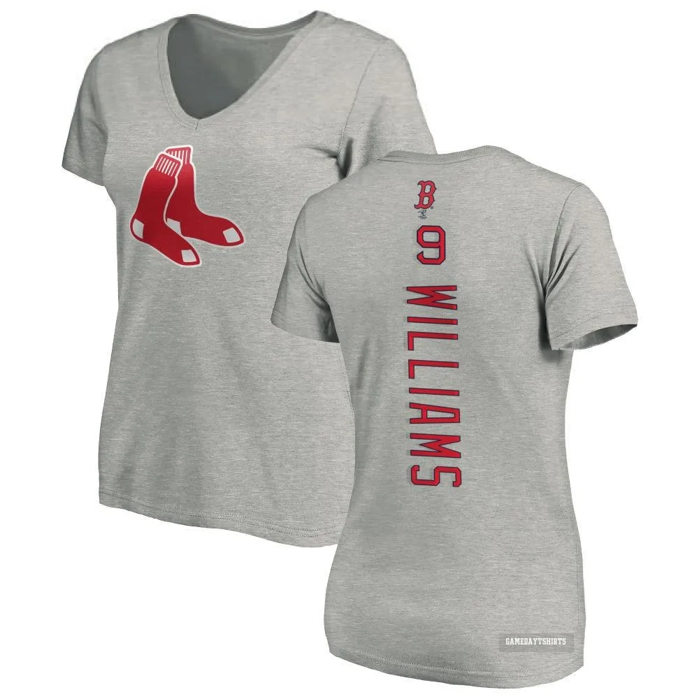 Women's Ted Williams Boston Red Sox ＃9 Backer Slim Fit T-Shirt Ash