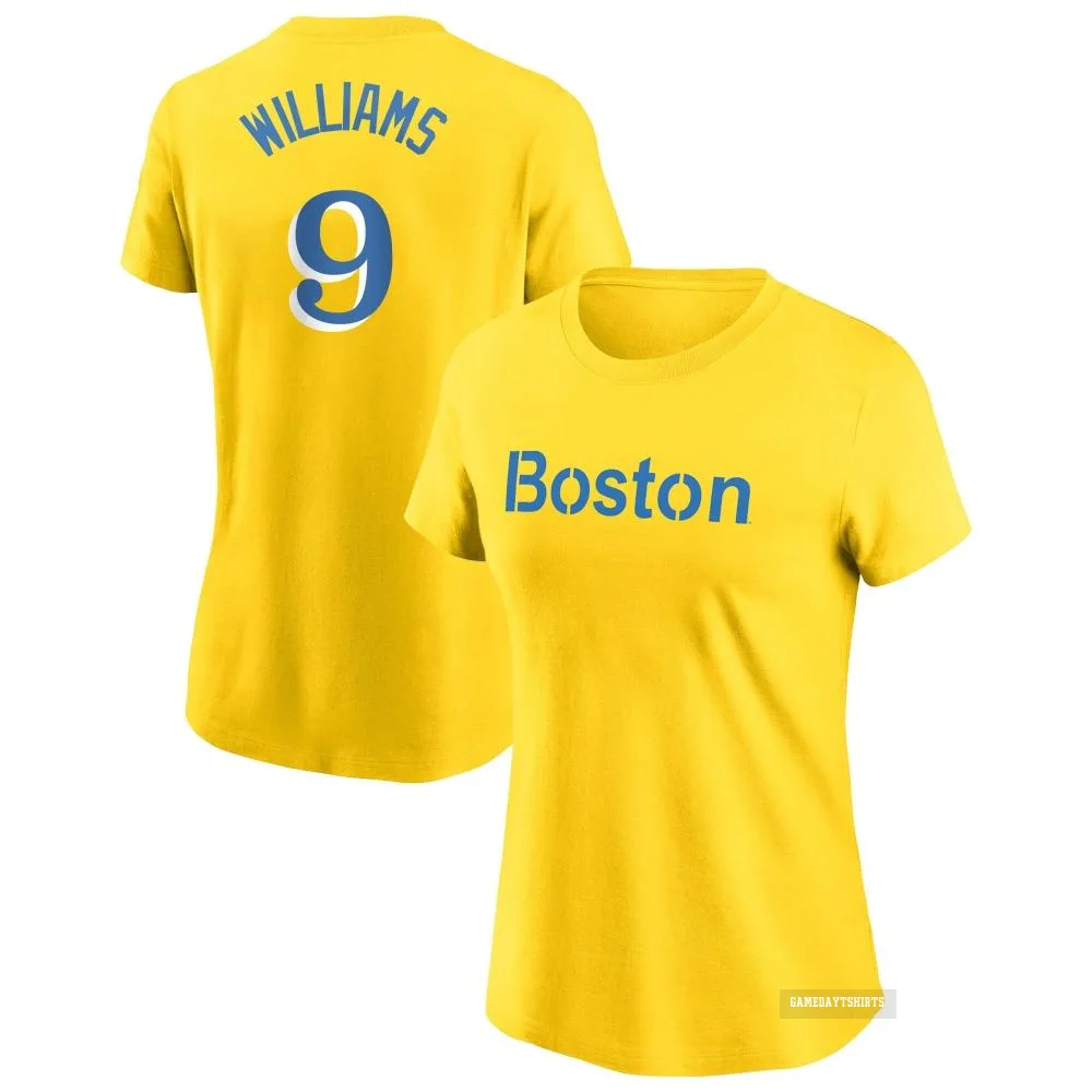 Women's Ted Williams Boston Red Sox ＃9 Gold City Connect T-Shirt