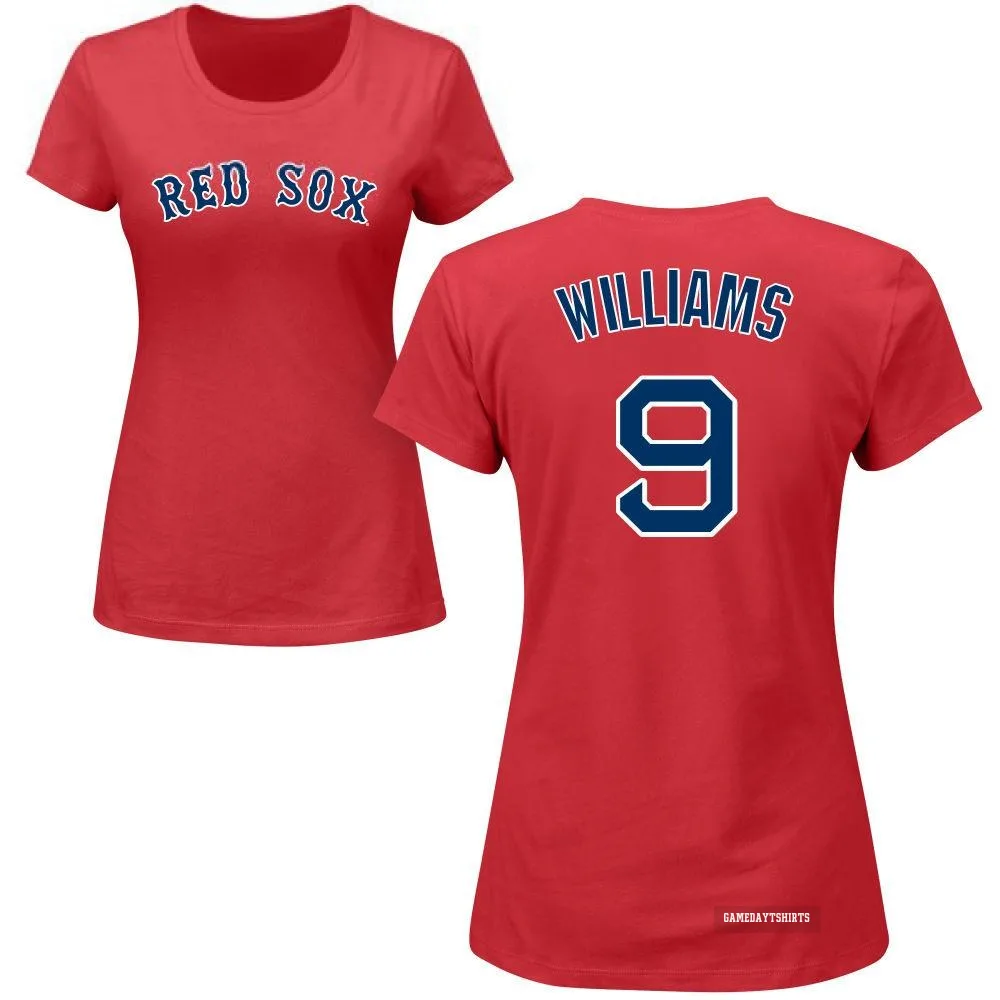 Women's Ted Williams Boston Red Sox ＃9 Red Roster T-Shirt