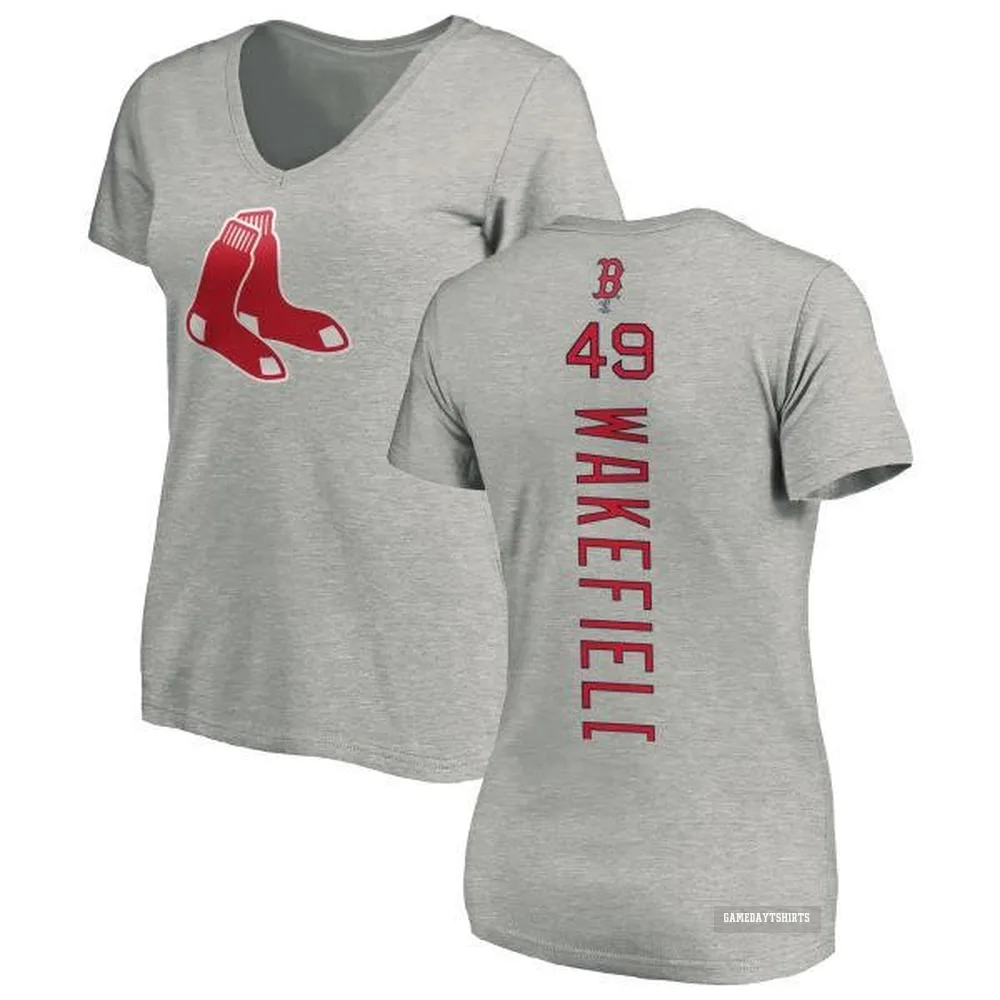 Women's Tim Wakefield Boston Red Sox ＃49 Backer Slim Fit T-Shirt Ash