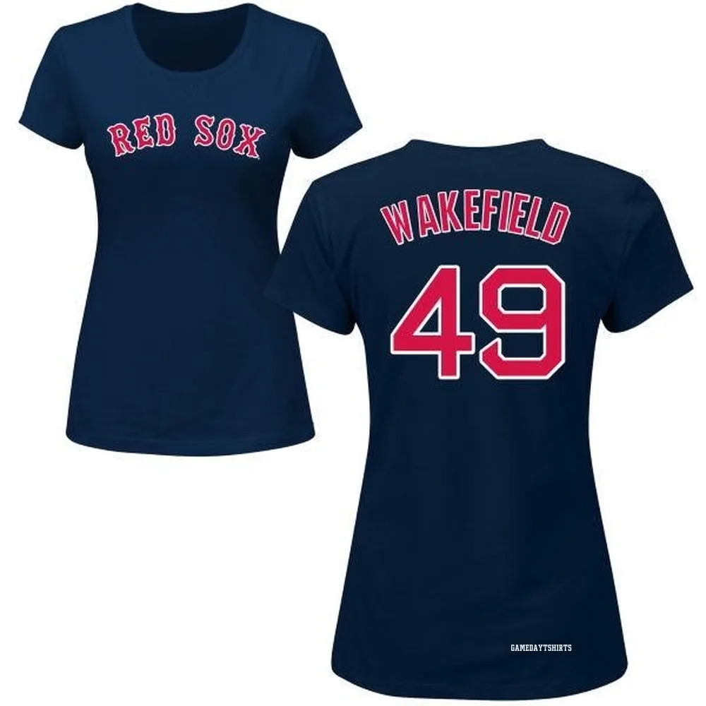 Women's Tim Wakefield Boston Red Sox ＃49 Navy Roster T-Shirt
