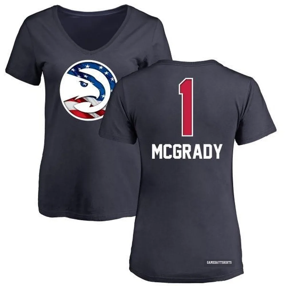 Women's Tracy McGrady Atlanta Hawks ＃1 Navy Name and Number Banner Wave V-Neck T-Shirt