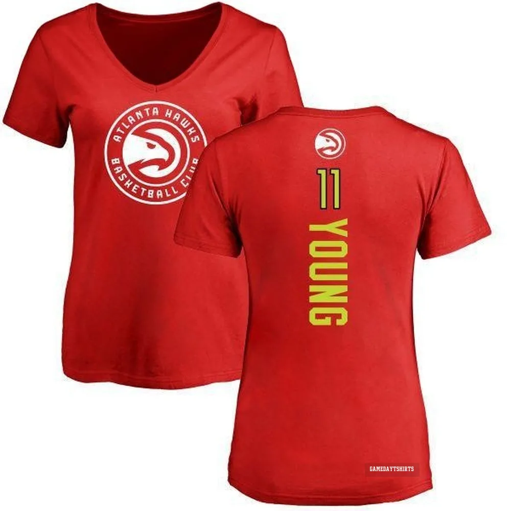 Women's Trae Young Atlanta Hawks ＃11 Red Backer T-Shirt