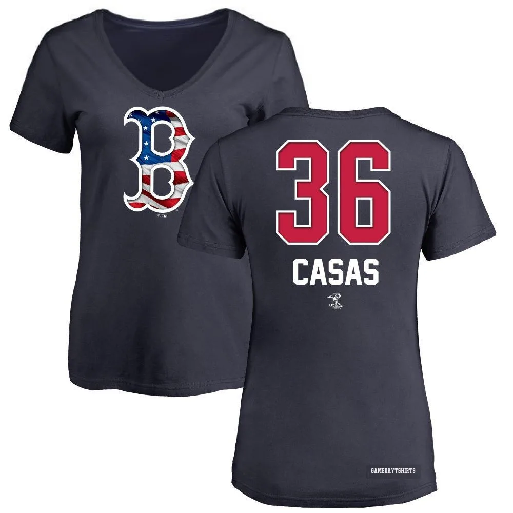 Women's Triston Casas Boston Red Sox ＃36 Navy Name and Number Banner Wave V-Neck T-Shirt