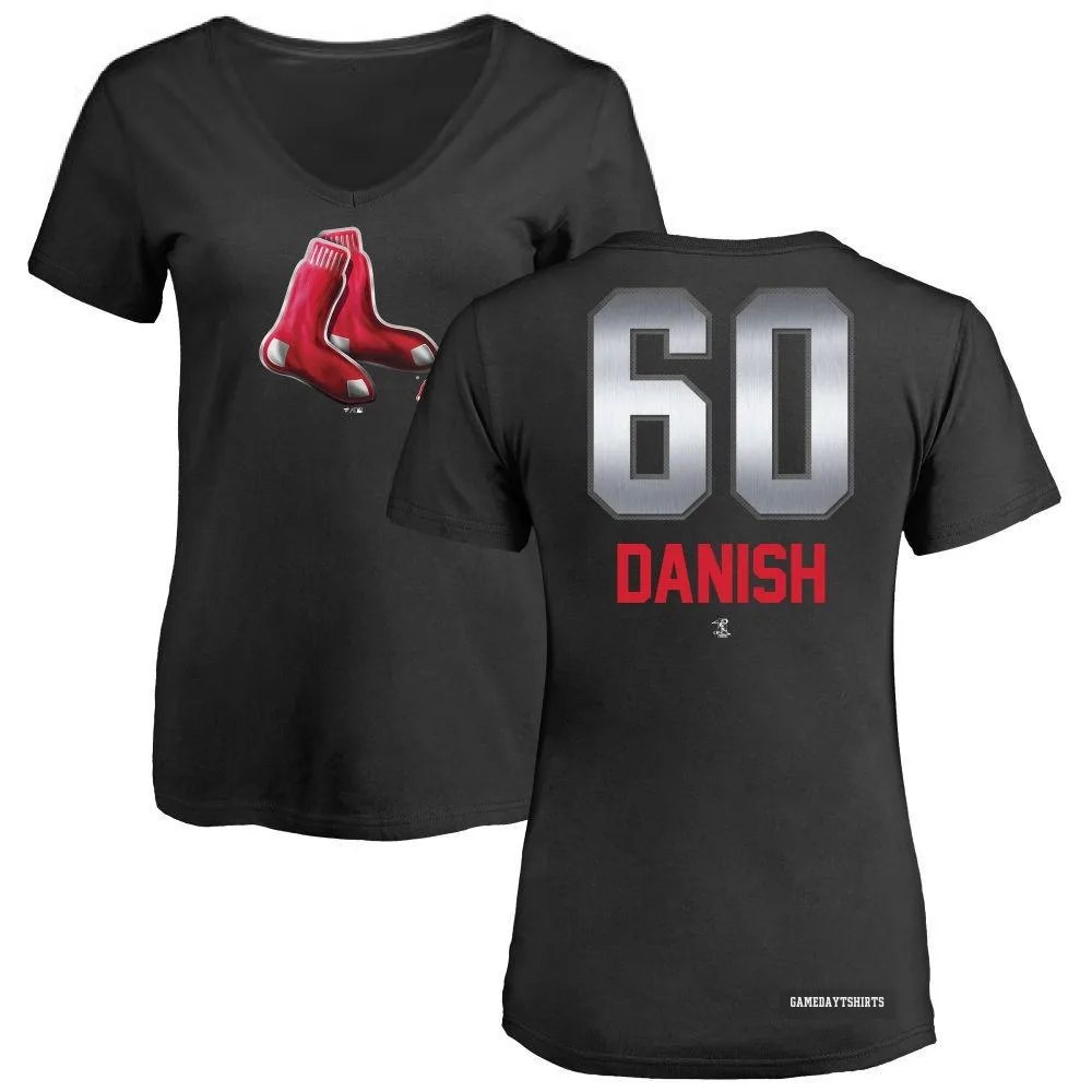 Women's Tyler Danish Boston Red Sox ＃60 Black Midnight Mascot V-Neck T-Shirt