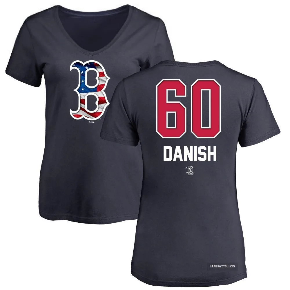 Women's Tyler Danish Boston Red Sox ＃60 Navy Name and Number Banner Wave V-Neck T-Shirt