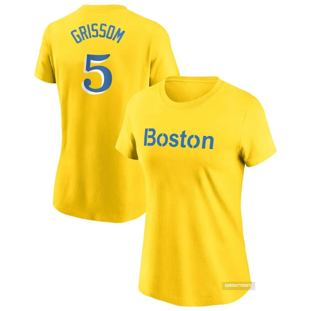 Women's Vaughn Grissom Boston Red Sox ＃5 Gold City Connect T-Shirt