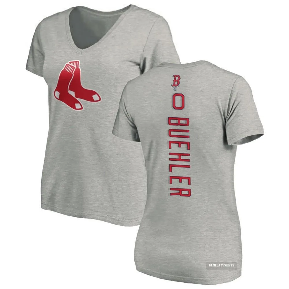Women's Walker Buehler Boston Red Sox ＃0 Backer Slim Fit T-Shirt Ash