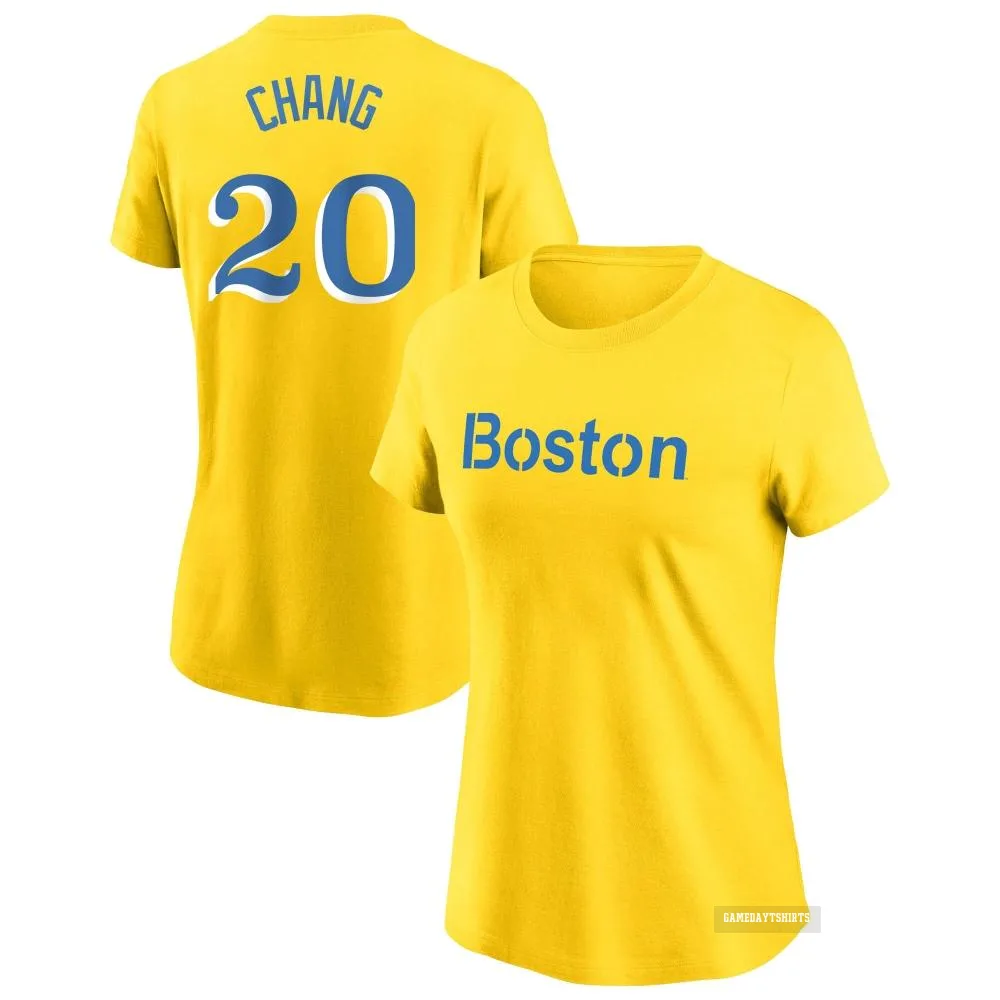 Women's Yu Chang Boston Red Sox ＃20 Gold City Connect T-Shirt
